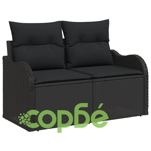 5-частен градински комплект диван с възглавници от черен полиратан ➤ топ цена ➤ sorbe.bg