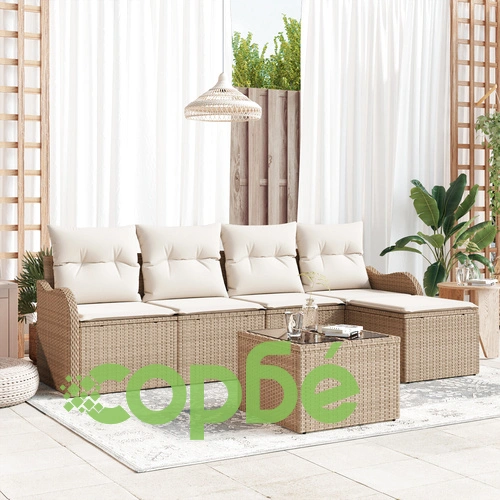 6-Частен Градински Диван Комплект с Възглавници от Кафяв Поли Ратан ➤ топ цена ➤ sorbe.bg