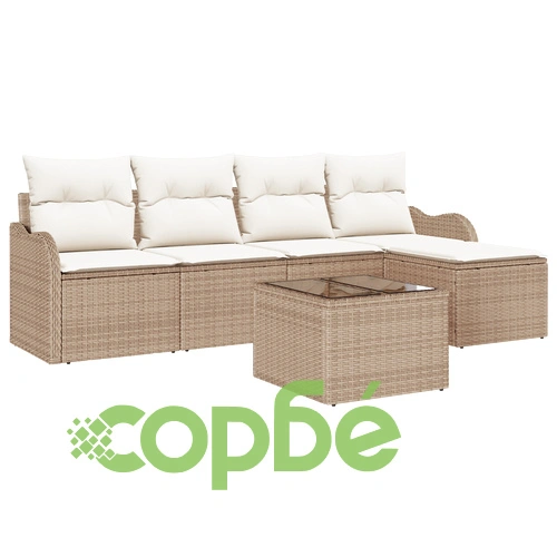 6-Частен Градински Диван Комплект с Възглавници от Кафяв Поли Ратан ➤ топ цена ➤ sorbe.bg