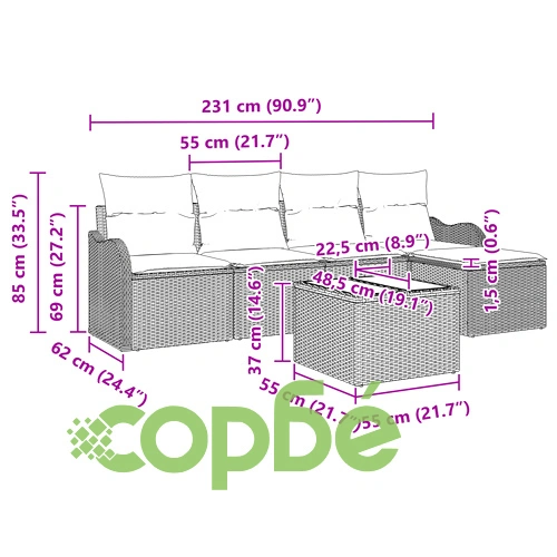 6-Частен Градински Диван Комплект с Възглавници от Кафяв Поли Ратан ➤ топ цена ➤ sorbe.bg