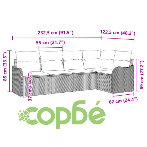 Комплект градински диван от 5 части с възглавници от бежов полиратан ➤ топ цена ➤ sorbe.bg