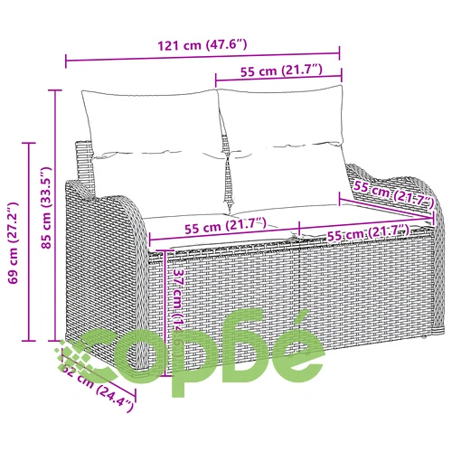 7-частов градински диван комплект с възглавници от черен поли ратан ➤ топ цена ➤ sorbe.bg