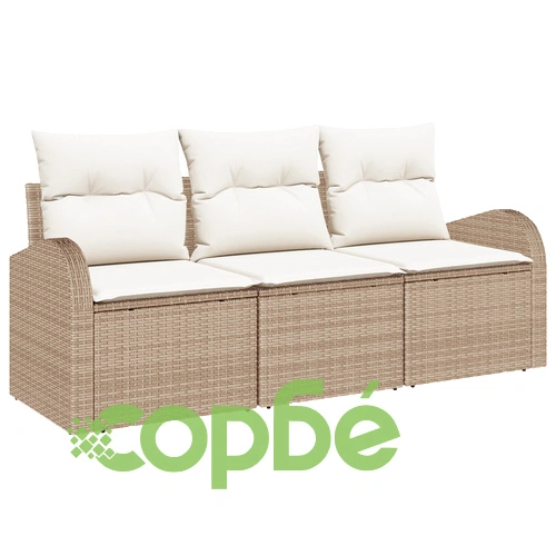 Комплект градински дивани от 3 части с възглавници от бежов полиратан ➤ топ цена ➤ sorbe.bg