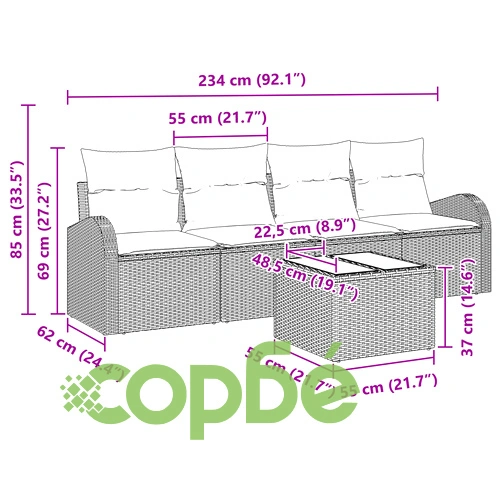 5-Часов комплект градински диван от поли ратан с възглавници - Бежов ➤ топ цена ➤ sorbe.bg