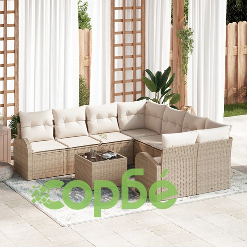 Комплект градински диван от полиратан - 9 части, бежов цвят с възглавници ➤ топ цена ➤ sorbe.bg