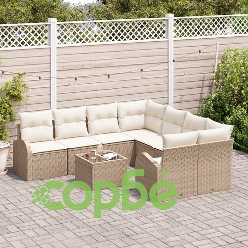 Комплект градински диван от полиратан - 9 части, бежов цвят с възглавници ➤ топ цена ➤ sorbe.bg