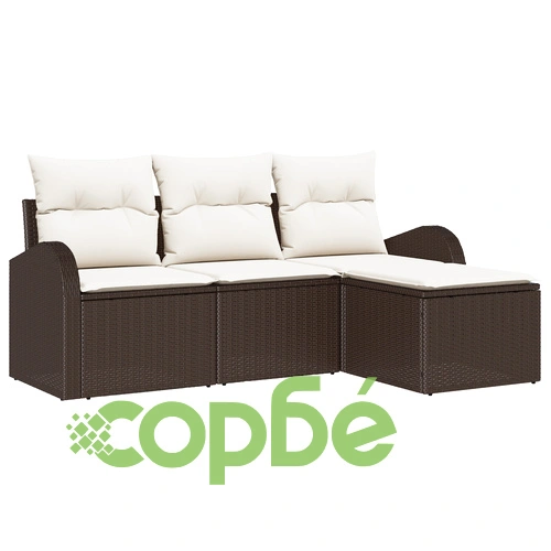 4-Частен Градински Диван Комплект от Полиратан с Възглавници - Кафяв ➤ топ цена ➤ sorbe.bg