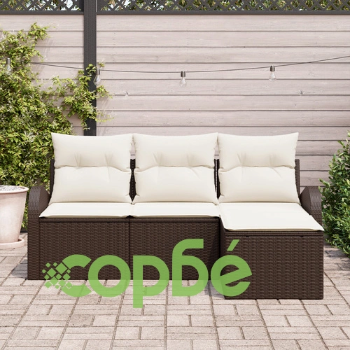 4-Частен Градински Диван Комплект от Полиратан с Възглавници - Кафяв ➤ топ цена ➤ sorbe.bg