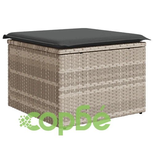 Комплект градински диван от 4 части с възглавници - Светло сив, Полиестер и Ратан ➤ топ цена ➤ sorbe.bg