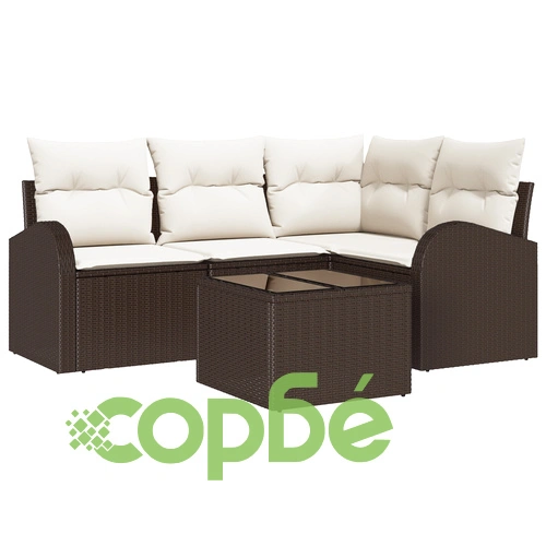 4 Часов Градински Диван Комплект с Възглавници от Сив Поли Ратан - 5 Елемента ➤ топ цена ➤ sorbe.bg