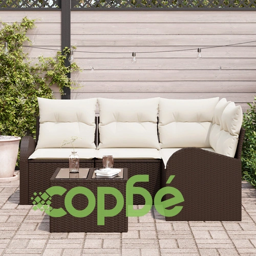 4 Часов Градински Диван Комплект с Възглавници от Сив Поли Ратан - 5 Елемента ➤ топ цена ➤ sorbe.bg