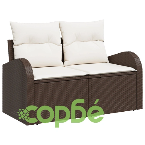 4 Часов Градински Диван Комплект с Възглавници от Сив Поли Ратан - 5 Елемента ➤ топ цена ➤ sorbe.bg