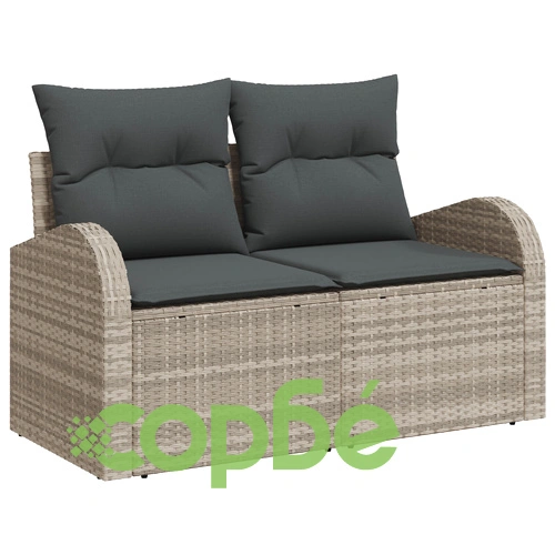 6 части градински диван комплект от синтетичен ратан със сиви възглавници ➤ топ цена ➤ sorbe.bg
