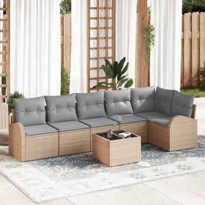 7-частен комплект градински диван от поли ратан с възглавници, черен