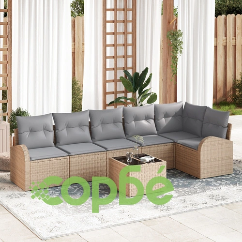 7-частен комплект градински диван от поли ратан с възглавници, черен ➤ топ цена ➤ sorbe.bg