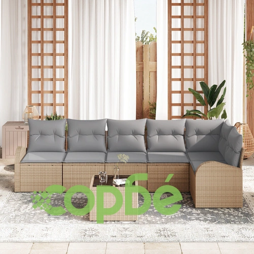 7-частен комплект градински диван от поли ратан с възглавници, черен ➤ топ цена ➤ sorbe.bg