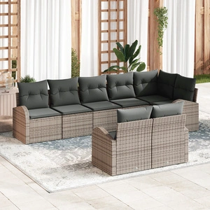 8-Часов Градински диван комплект с възглавници от Полиратан в Сив цвят