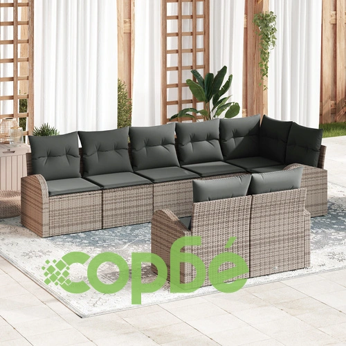 8-Часов Градински диван комплект с възглавници от Полиратан в Сив цвят ➤ топ цена ➤ sorbe.bg