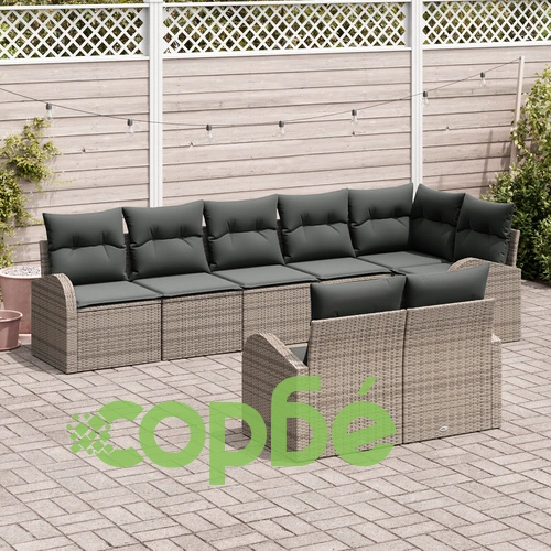 8-Часов Градински диван комплект с възглавници от Полиратан в Сив цвят ➤ топ цена ➤ sorbe.bg