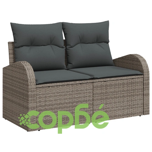 8-Часов Градински диван комплект с възглавници от Полиратан в Сив цвят ➤ топ цена ➤ sorbe.bg