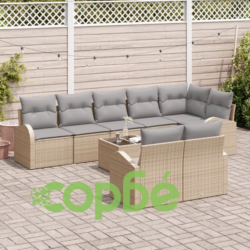 Комплект градински диван от полиратан - 9 елемента с възглавници, черен ➤ топ цена ➤ sorbe.bg