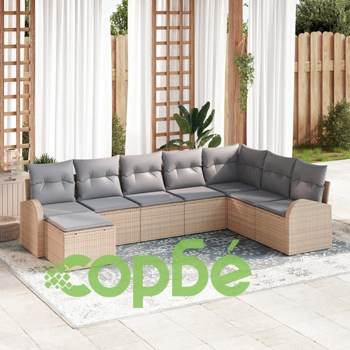 8-Частен Градински Диван Комплект от Полиратан с Възглавници в Бежов Цвят ➤ топ цена ➤ sorbe.bg