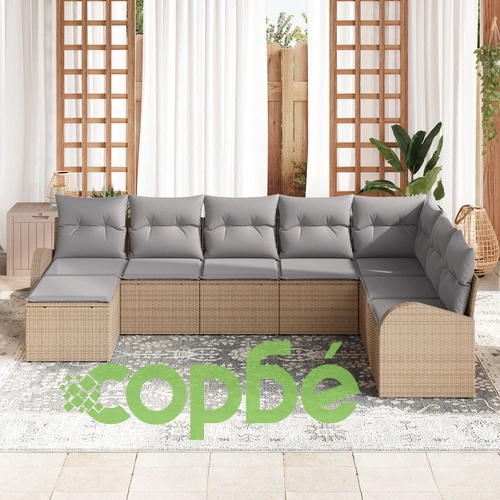 8-Частен Градински Диван Комплект от Полиратан с Възглавници в Бежов Цвят ➤ топ цена ➤ sorbe.bg