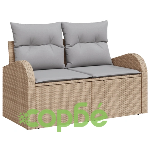 8-Частен Градински Диван Комплект от Полиратан с Възглавници в Бежов Цвят ➤ топ цена ➤ sorbe.bg