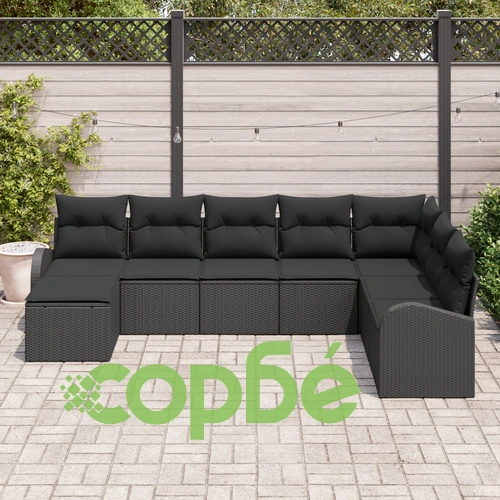 Модулен градински диван от 8 части с възглавници - Черен Поли Ратан ➤ топ цена ➤ sorbe.bg