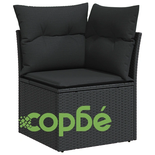 Модулен градински диван от 8 части с възглавници - Черен Поли Ратан ➤ топ цена ➤ sorbe.bg