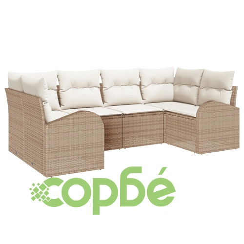 6 части комплект градински диван от полиратан в бежов цвят с възглавници ➤ топ цена ➤ sorbe.bg