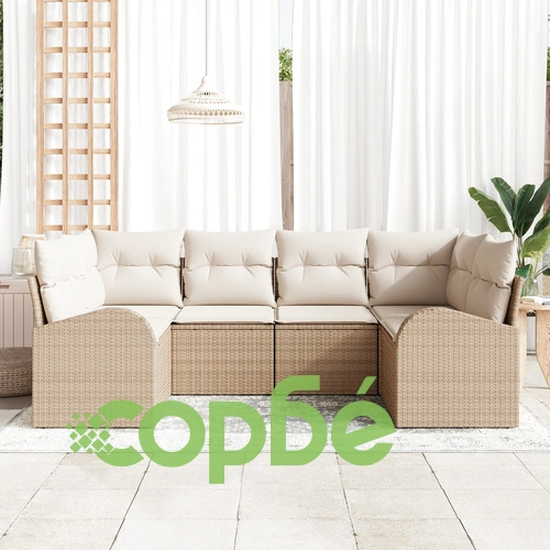 6 части комплект градински диван от полиратан в бежов цвят с възглавници ➤ топ цена ➤ sorbe.bg