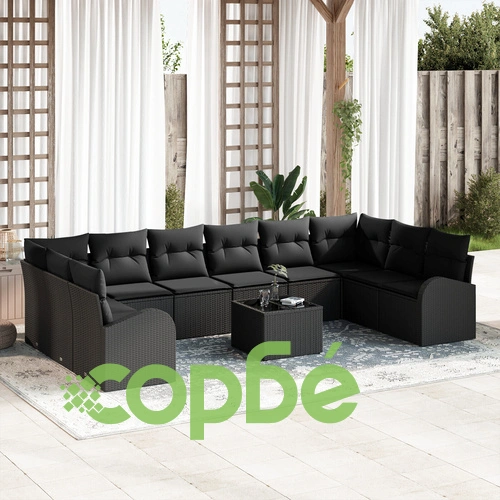 Луксозен градински комплект диван с възглавници от бежов полиратан - 11 части ➤ топ цена ➤ sorbe.bg