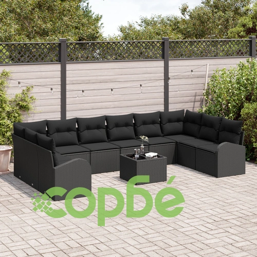 Луксозен градински комплект диван с възглавници от бежов полиратан - 11 части ➤ топ цена ➤ sorbe.bg