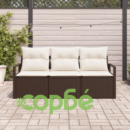 Комплект градински диван от 3 части с възглавници от кафяв полиратан ➤ топ цена ➤ sorbe.bg