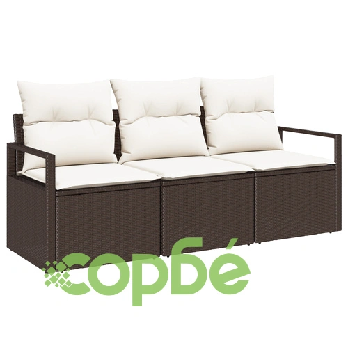 Комплект градински диван от 3 части с възглавници от кафяв полиратан ➤ топ цена ➤ sorbe.bg