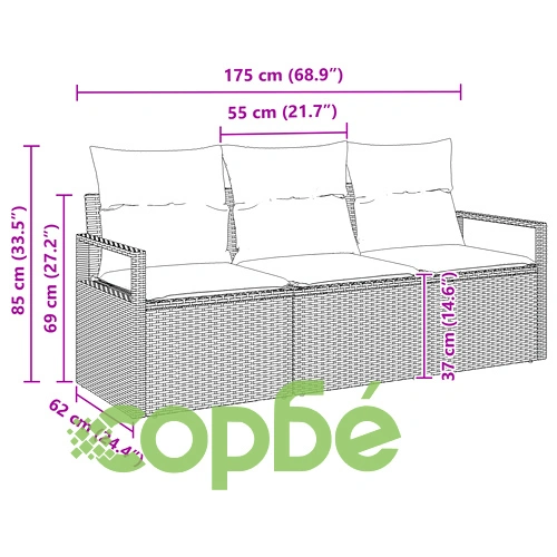 Комплект градински диван от 3 части с възглавници от кафяв полиратан ➤ топ цена ➤ sorbe.bg