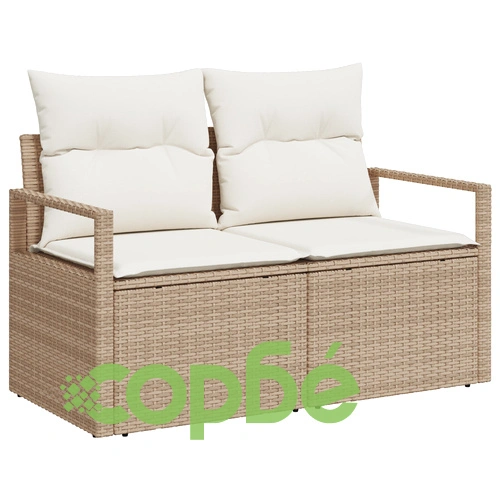 6-Частен Градински Диван Комплект с Възглавници от Полиратан в Бежово ➤ топ цена ➤ sorbe.bg