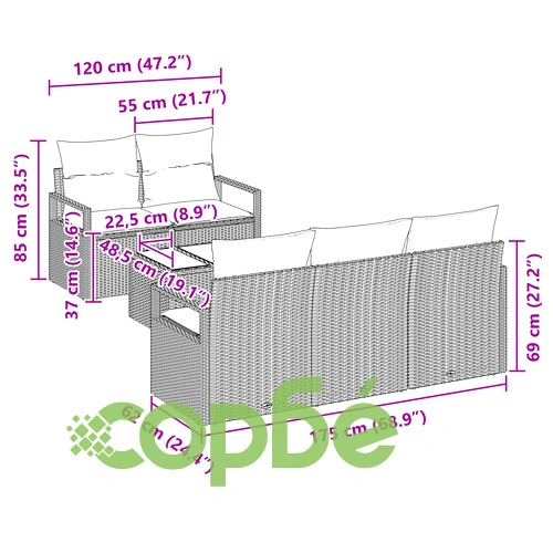 6-Частен Градински Диван Комплект с Възглавници от Полиратан в Бежово ➤ топ цена ➤ sorbe.bg