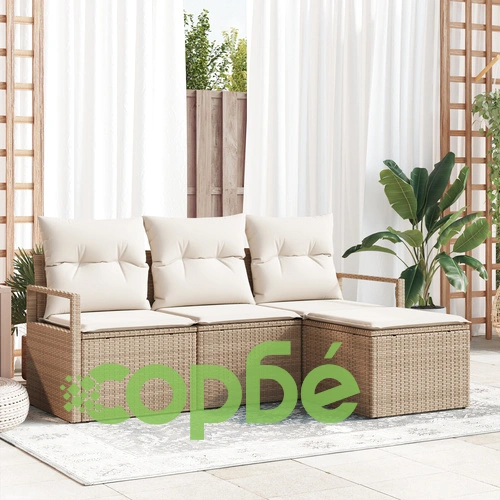 4-частен градински диван комплект от полиратан с възглавници - Бежов ➤ топ цена ➤ sorbe.bg