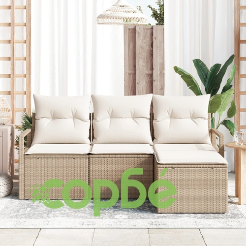 4-частен градински диван комплект от полиратан с възглавници - Бежов ➤ топ цена ➤ sorbe.bg