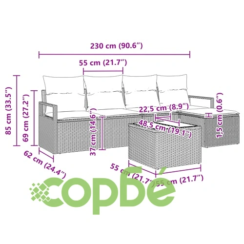 Градински комплект диван с възглавници, 6 части, полиратан, кафяв ➤ топ цена ➤ sorbe.bg