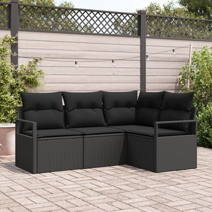 4-Частен комплект градински диван с възглавници от черен полиратан