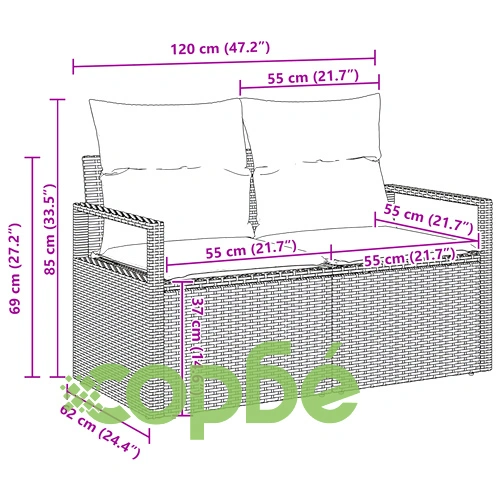 4-Частен комплект градински диван с възглавници от черен полиратан ➤ топ цена ➤ sorbe.bg