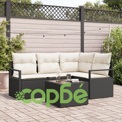 Градински 4-частичен комплект с възглавници от полиратан в кафяво ➤ топ цена ➤ sorbe.bg