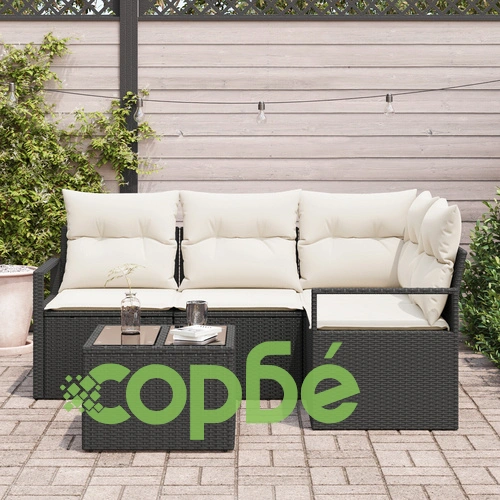 Градински 4-частичен комплект с възглавници от полиратан в кафяво ➤ топ цена ➤ sorbe.bg