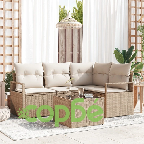 Комплект градински диван с възглавници, 5 части, полиратан в кафяво ➤ топ цена ➤ sorbe.bg