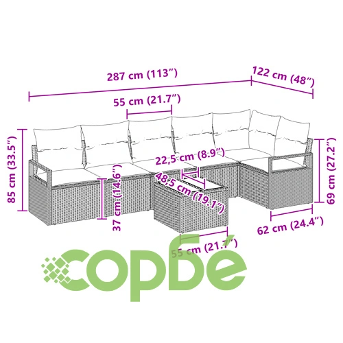 6-Часов Градински Комплект Диван с Възглавници от Кафяв Полиратан ➤ топ цена ➤ sorbe.bg