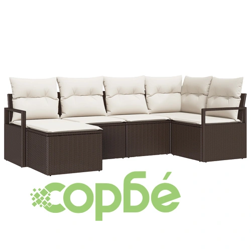 Комплект модулен градински диван от полиратан с възглавници, 6 части, Кафяв ➤ топ цена ➤ sorbe.bg