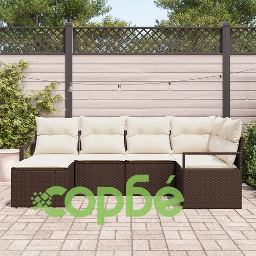 Комплект модулен градински диван от полиратан с възглавници, 6 части, Кафяв ➤ топ цена ➤ sorbe.bg